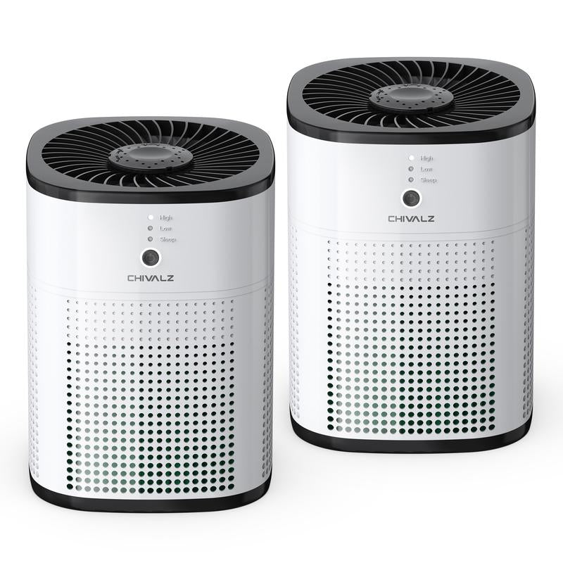 CHIVALZ 2-Pack Portable HEPA Air Purifiers for Home and Bedroom, Designed for Allergy Relief from Pets, Viruses, and Dust with 360° Air Intake System and Sleep Mode